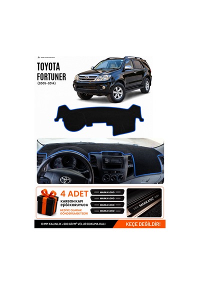 Toyota Fortuner 2005-2014 Uyumlu Torpido Örtüsü, Torpido Kılıfı - Siyah Mavi