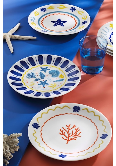 Kütahya Porselen Bone Costa Mare 6 Parça 21 Cm Servis Tabağı Beyaz Ve Altın