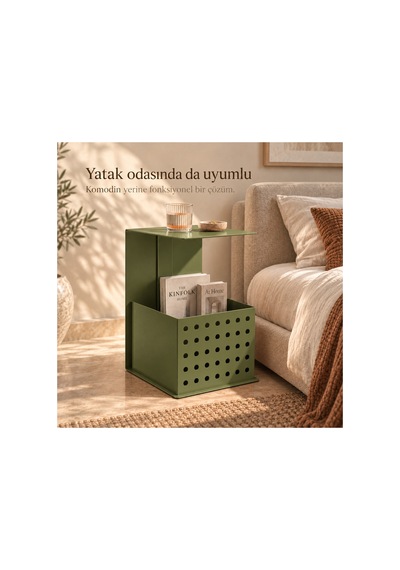 Frame Metal Yan Sehpa Modern Tasarım Depolama Hazneli Yan Sehpa Yeşil - 935176377 Yeşil