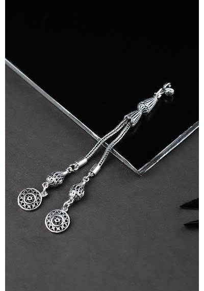 Encili Silver 925 Ayar Gümüş Çift Sallantılı Yuvarlak Uçlu Tesbih Püskülü Gümüş