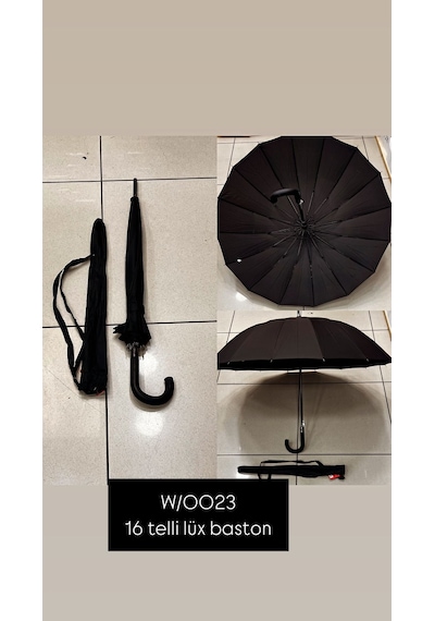 Rainwalker Lüx Baston Şemsiye 16 Telli Siyah