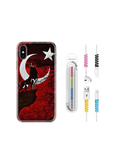 Apple Uyumlu iPhone XS Max Kılıf Kablo Koruyuculu Wolf And Moon 2 1381