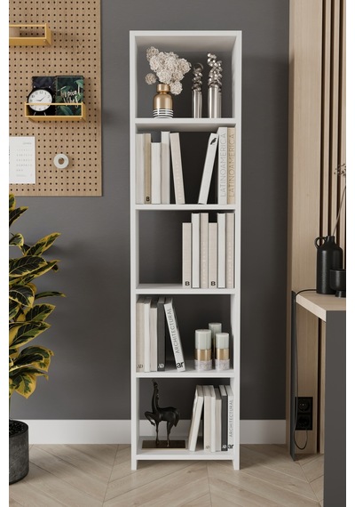 Uludağ 5 Raflı Kitaplık Dekoratif Kitaplık Modern Kitaplık-beyaz Beyaz