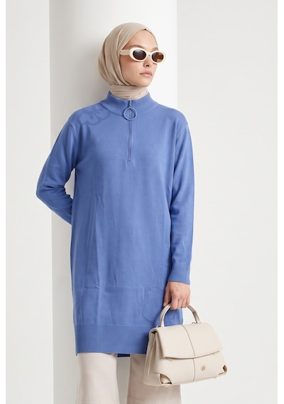 Armine Çiçek Desenli Triko Tunik 25ktd4111 İndigo