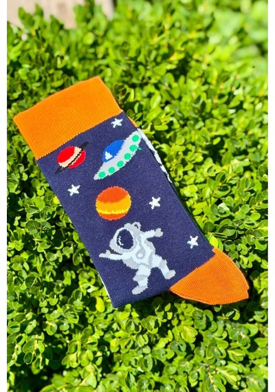 Lousocks Unisex Mars Astronot Uzay Gemisi Turuncu Soket Çorap Lacivert