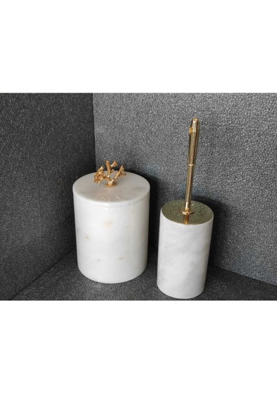 Beyaz Mermer Gold Mercan Aksesuarlı 2'li Banyo Seti Beyaz