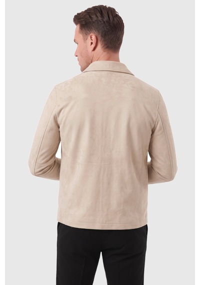 Rizzup Erkek Slim Fit Tüylenmeyen Kırışmayan Krem Süet Ceket Astarlı Gömlek Yaka 2704503