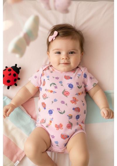 Le Mabelle Pembe Çiçek Desenli İkili Kız Bebek Zıbın Set - Zoe Pembe