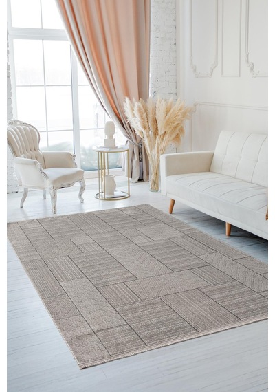 Quatro Qu015a Gri Halı Modern Desen Pamuk Taban Salon Halısı Yatak Odası Mutfak Koridor