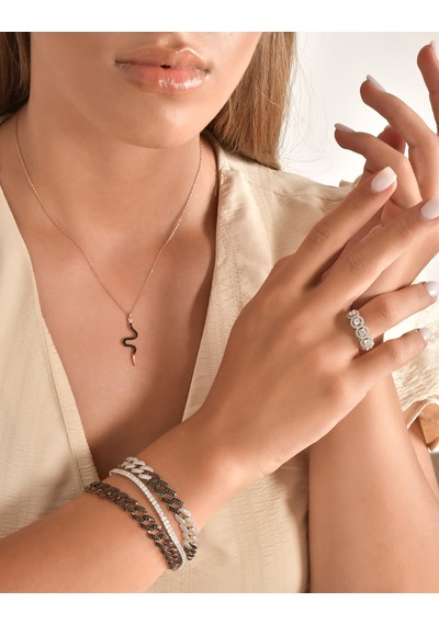 Kuyumcudukkani"siyah&beyaz Renk Taşlı Cuban Chain"bileklik- 50275-w-mıx Siyah - Beyaz