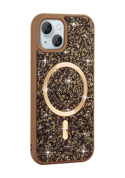Zore Apple Uyumlu iPhone 15 Plus Kılıf Pırlanta Tasarımlı Magsafe Şarj Özellikli Mozaik Siliko Gri