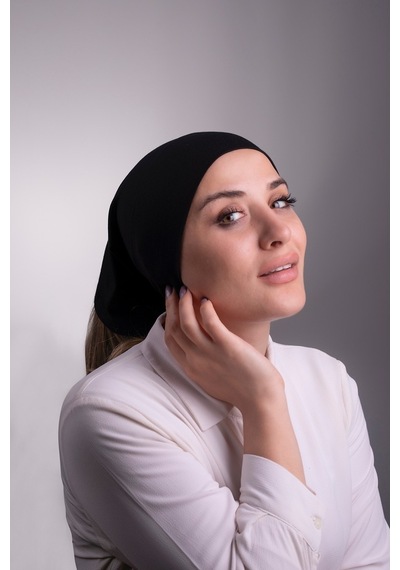 Halven Siyah Pratik Hazır Geçmeli Iç Bone Viskon Kumaş Dikişsiz Boru Bon Siyah