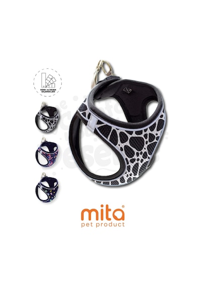 Mita Air Mesh Kedi Köpek Göğüs Tasması Çift Reflektörlü, Terletmeyen Dalmaçyalı Beyaz - Siyah