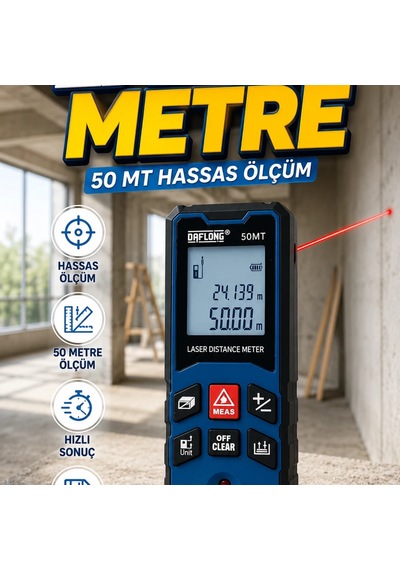 50 Metre Dijital Lazer Metre Hassas Mesafe Ölçüm Cihazı