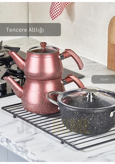 Jet's Home Nihale Paslanmaz Tencere Çaydanlık Altlığı Isıya Dayanıklı Siyah 47x24 Cm Siyah