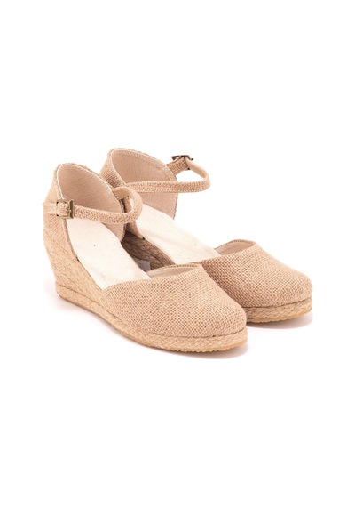 Gerçek Elişi Bilekten Bantlı Topuğu Açık Keten Espadril Dolgu Topuk Handmade Çok Renkli