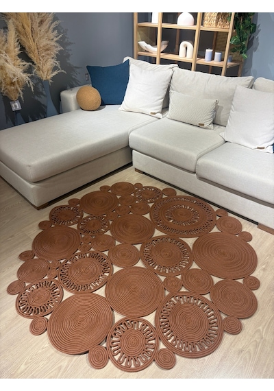 Mavaux Tarçın Rengi Harmony Jüt Doğal Hasır Kilim Bej Geometrik Bohem Yuvarlak El Örmesi Halı Natural