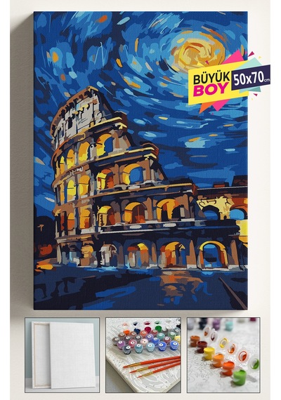 Sayılarla Boyama Seti Numaralı Tuval Fırça Boya Dahil Kasnaklı Set 50x70 Cm - Yıldızlı Gece Kolezyum