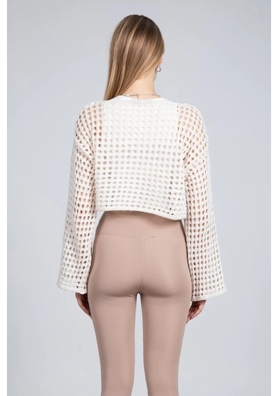 Maximodena Ekru Ajurlu Crop Bluz - Ekru