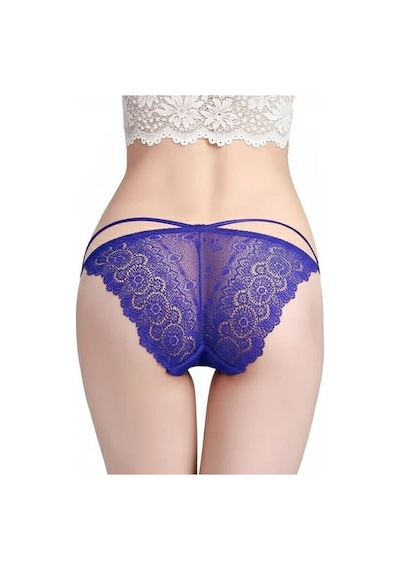 Ang Butik Kadın Mavi Çapraz Bant Detaylı Dantelli String Külot