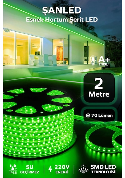 Hortum Esnek 220v Şerit Led Yeşil 2 Metre 2 Metre