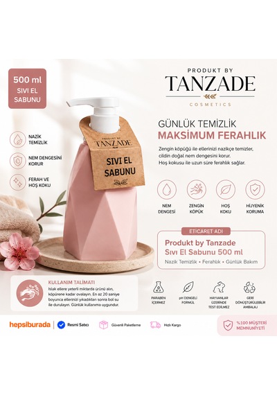 Produkt By Tanzade Nemlendirici Sıvı El Sabunu Günlük Bakım Ve Hijyen 500 Ml