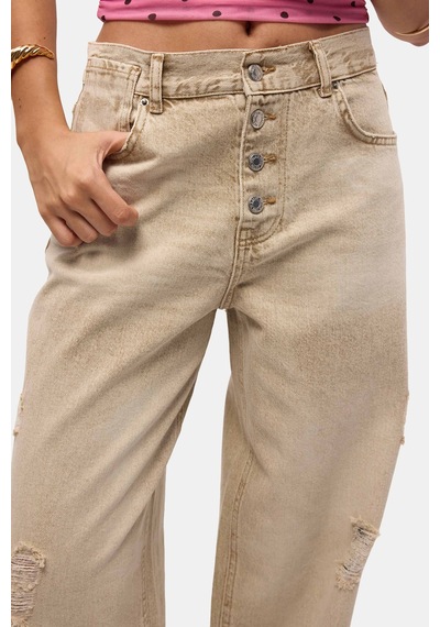 Kadın Kahve 12s6-76 Loose Baggy Fit Denim Jean
