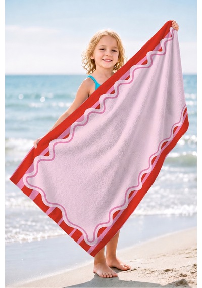 Pembe Çizgili Modern Plaj Havlusu - Kırmızı Dalgalı Çerçeveli Akdeniz Hızlı Kuruyan Mikrofiber Havlu Köpük Yasemin Pembe Çizgili Modern Plaj Havlusu - Kırmızı Dalgalı Çerçeveli Akdeniz Hızlı Kuruyan Mikrofiber Havlu Köpük Yasemin