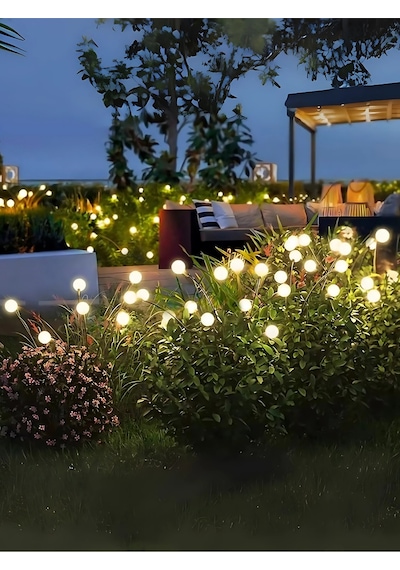 İndecor Houseware 6 Led'li Sarı Güneş Enerjili Bahçe Aydınlatması Balkon Lamba Solar Işık Ateş Böceği Peyzaj Çiçeği Sıcak Beyaz