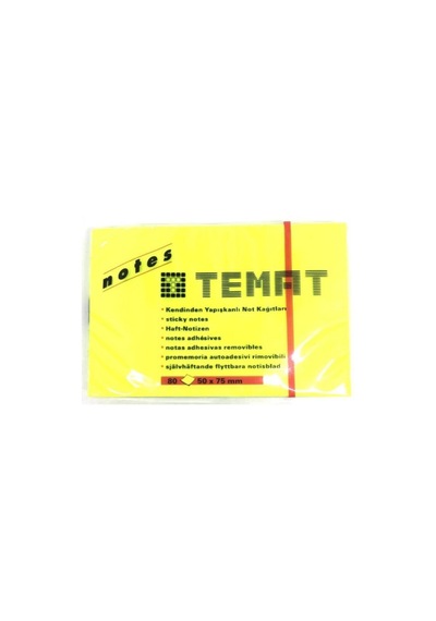 Temat Yapışkanlı Not Kağıdı 50x75 MM 12 Adet Fosforlu Sarı 110