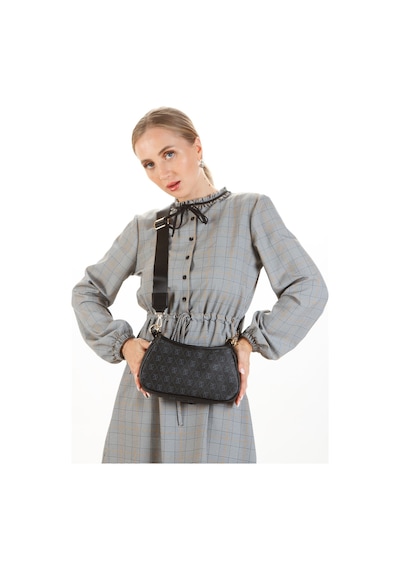 Newish Polo Kadın Omuz Çantası Ve Cüzdan Seti 2 Li Monogram Desenli, Fermuarlı Cüzdanlı - New395 Siyah