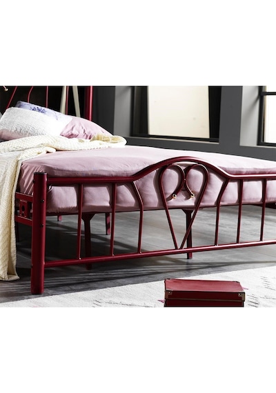 Argimo Orkide Çift Kişilik Ferforje Metal Karyola Bordo 120 x 200
