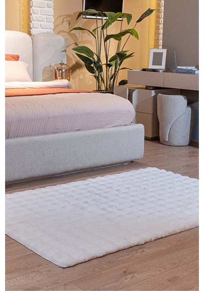 Yıkanabilir Yumuşak Bubble Peluş Post Shaggy Çocuk Odası Oturma Odası Salon Mutfak Halısı Molecule Beyaz