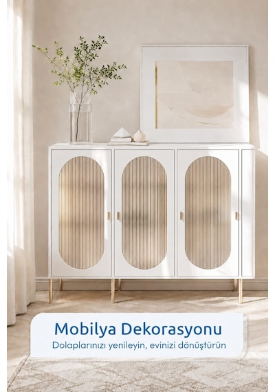 Deconitte Statik Pliseli Görünüm Buzlu Cam Filmi Yapışkansız Mahremiyet Pencere Kaplama Folyo Pvc Ev 60x100cm