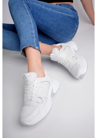 Mcdark Unisex Beyaz Günlük Snekars Spor Ayakkabı Topuk 4 Cm
