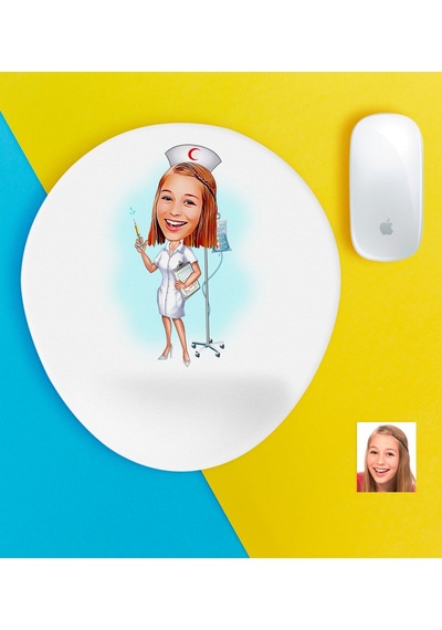 Kişiye Özel Hemşire Karikatürlü Bilek Destekli Mouse Pad-2