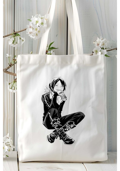 Art Hediye Noragami Beyaz Baskılı Bez Omuz Çantası Kişiye Özel Model 2 Çok Renkli
