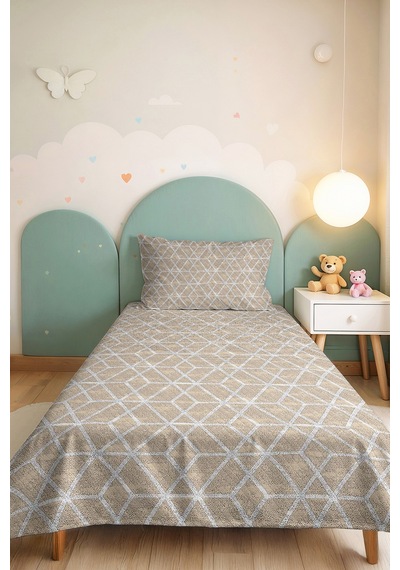 Bej Geometrik Genç Odası Tek Kişilik Pike Takımı - Modern Beyaz 160x220 Cm Kapitone Yatak Örtüsü Kırmızı
