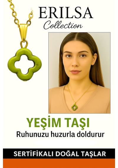 Erilsa Sertifikalı Yonca Model Yeşim Taşı Kolye Şans Ve Denge Sağlar Çok Renkli