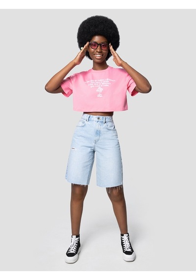 Long Crop Kadın Tshirt K.kol Pembe