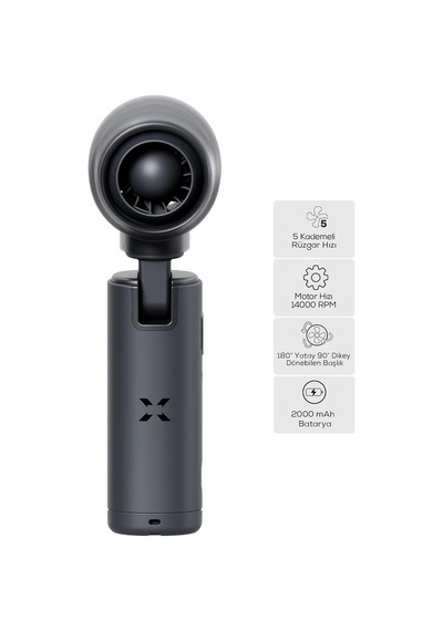 Xenon Smart El Vantilatörü / Taşınabilir 14000 Rpm 7 Saat Şarjlı 5 Kademe Mini Fan X6101 Gri