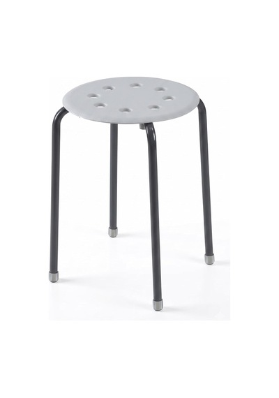 Metal Ayaklı Plastik Tabure 44 Cm - Minimalist Yuvarlak Mutfak Ve Balkon Taburesi, Üst Üste İstiflenebilir Ergonomik Delikli Ev Taburesi, Gri/antrasit Çok Renkli