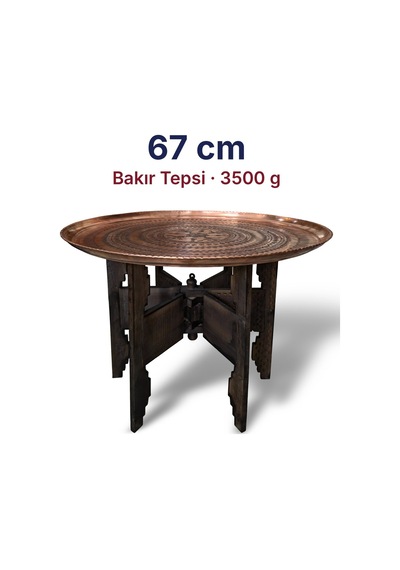 Binbir Trend 67 Cm El İşlemeli Otantik Desenli Kalın Urfa Bakır Tepsi Baklava Yıldız Ve Badem Motifli