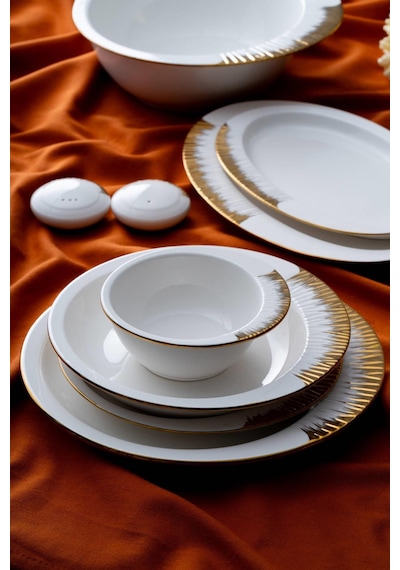 Acar Sherry Gold 6 Kişilik 29 Parça Yemek Takımı Beyaz - Gold