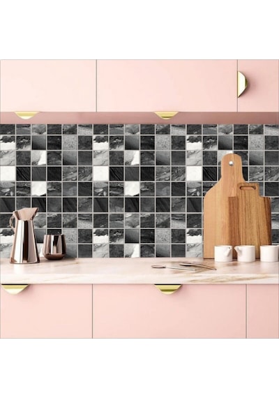 Mutfak Tezgah Arası Kendinden Yapışkanlı Folyo Kaplama Mozaik Mermer Taş Desen 60cm X 100cm