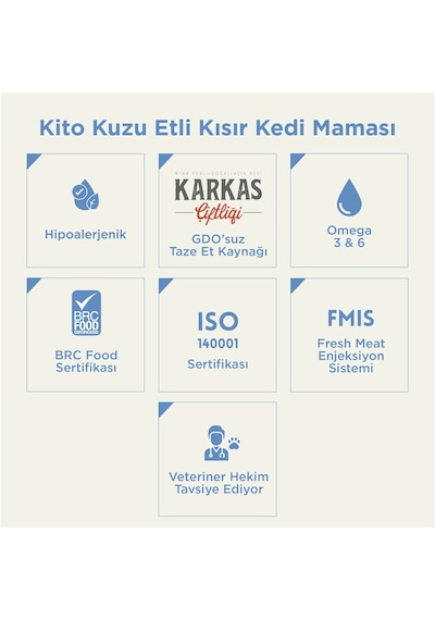 Kito Doğal Besi Kuzu Etli Kısırlaştırılmış Kedi Maması 2 KG