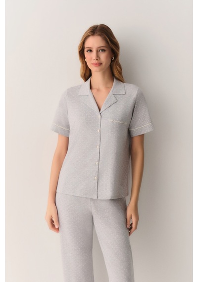 Suwen Pointella Gömlek Yaka Pijama Takımı Sh26622660b964 Gri Melanj
