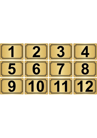 7x10cm Metal Yapışkanlı Numara (1..12) 12 adet Altın Renk Metal