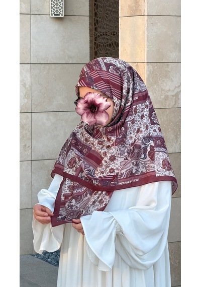 Qalortex Scarf Pamuklu Piraye Desen Eşarp - Mürdüm