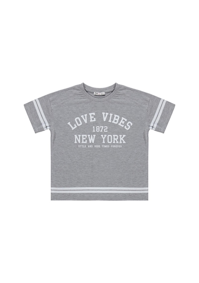 Civil Girls Love Vibes Baskılı 10-13 Yaş Tişört - Gri Grimelanj